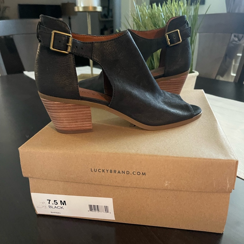 Black suede Lucky Brand booties.
